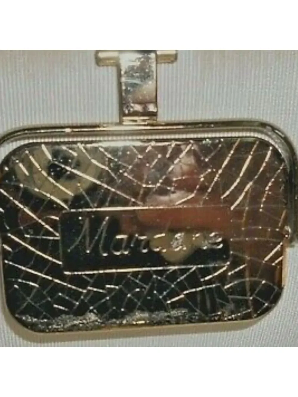 Vintage Black Satin  Mardane Md USA Purse Evening Bag Chain Strap & mirror